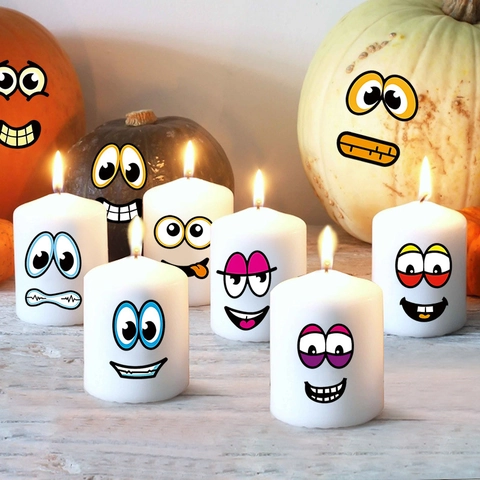 Halloween DIY Kürbis Dekoration Aufkleber Cartoon Lustige Gesichtsausdrücke PVC Selbstklebende Abziehbilder Für Feiertagsparty