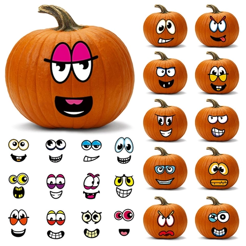 Halloween DIY Kürbis Dekoration Aufkleber Cartoon Lustige Gesichtsausdrücke PVC Selbstklebende Abziehbilder Für Feiertagsparty