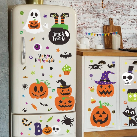 Autocollants de Fenêtre Citrouille Fantôme Halloween Décalcomanies Statiques en PVC pour Décoration de Fête Maison