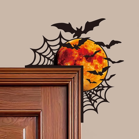 Halloween Door Frame Corner Stickers PVC Wall Decals Spooky Pumpkin Witch Bat Silhouette For Home Window Party Decoration
