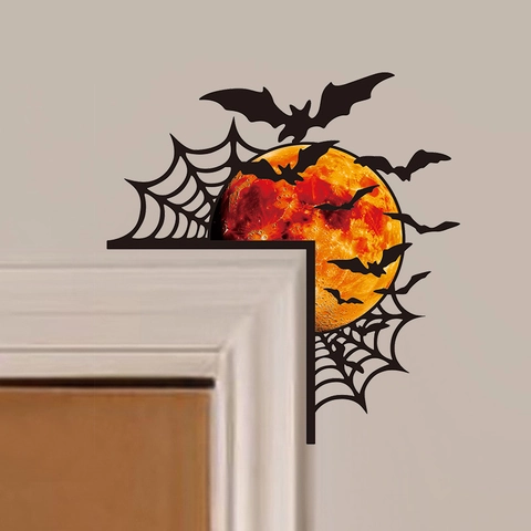 Halloween Door Frame Corner Stickers PVC Wall Decals Spooky Pumpkin Witch Bat Silhouette For Home Window Party Decoration