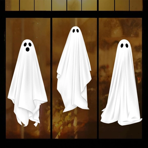 Große Halloween Gruselige Geist Fensteraufkleber Weiße Statische Haftung Horror Geist Aufkleber Für Glas Party Deko