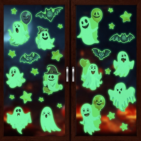 Pegatinas de Ventana de Halloween que Brillan en la Oscuridad Fantasmas Murciélagos Estrellas PVC Calcomanías de Pared
