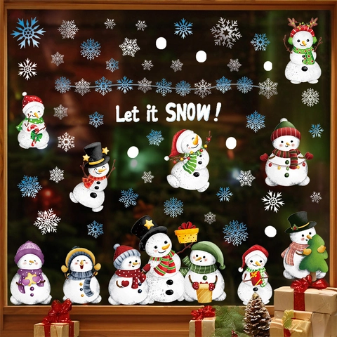 Kerstmis Vensterstickers Sneeuwpop Sneeuwvlok Statisch Hechtend Stickers Voor Glas Ramen Koelkast Xmas Decoratie