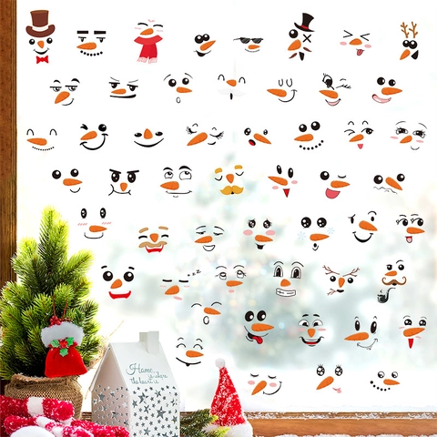 Christmas Snowman Face Stickers PVC DIY Holiday Expressions Decals For Refrigerator Window Cabinet Wall Festive Decor