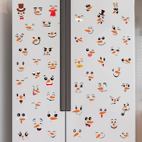 Christmas Snowman Face Stickers PVC DIY Holiday Expressions Decals For Refrigerator Window Cabinet Wall Festive Decor