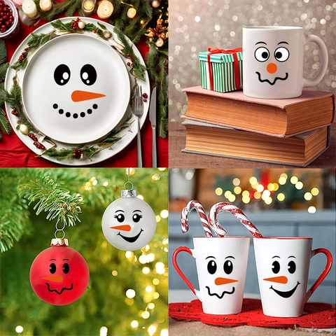 Cartoon Snowman Face Expression Stickers PVC Waterproof DIY Christmas Holiday Decor For Fridge Mug Wall Boxes Gift Decor