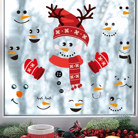 DIY Weihnachten Schneemann Gesicht Aufkleber Set PVC Wasserdicht Kühlschrank Fensterbilder Geweih Hut Schal Deko Für Heim