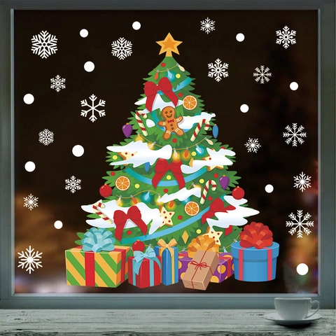 Weihnachtsbaum Schneeflocke Fensteraufkleber PVC Wasserdicht Wandtattoo Für Urlaub Party Shop Glas Dekoration DIY Xmas Ornamente