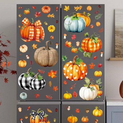 Adesivi per Finestre Autunnali con Zucca e Foglie di Acero Decalcomanie Elettrostatiche in PVC per Decorazione Domestica Festiva