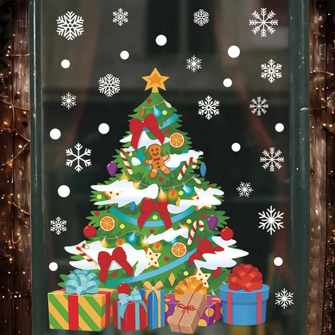 Weihnachtsbaum Schneeflocke Fensteraufkleber PVC Wasserdicht Wandtattoo Für Urlaub Party Shop Glas Dekoration DIY Xmas Ornamente