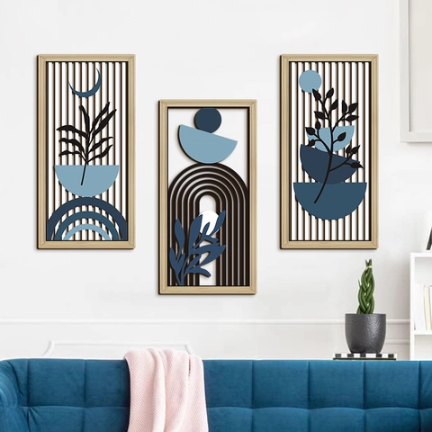 Bohemian Abstract Leaf Geometric Wood Hollow Wall Decor Set Of 3 Modern Minimalist Poplar Wood Plant Hanging Art Ornament