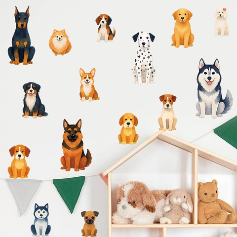 Cartoon Hund Welpe Tier Wandaufkleber PVC Wasserdicht Selbstklebend Wandtattoos Für Kinderzimmer Kindergarten Schlafzimmer Home Dekoration