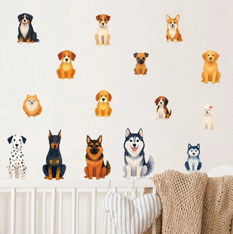 Cartoon Hund Welpe Tier Wandaufkleber PVC Wasserdicht Selbstklebend Wandtattoos Für Kinderzimmer Kindergarten Schlafzimmer Home Dekoration