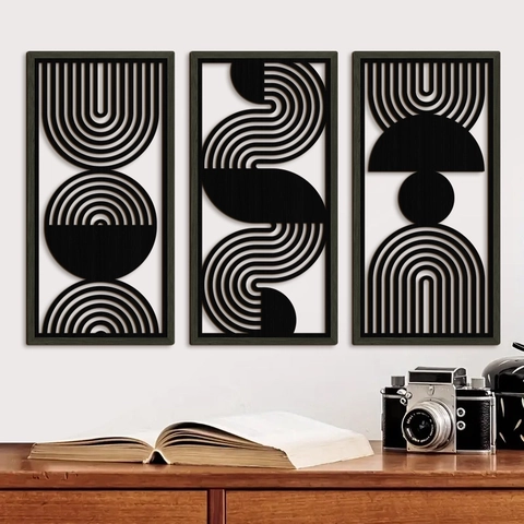Modern Minimalist Black Abstract Geometric Line Wood Wall Decor Panels Hollow Art Hanging Decoration For Living Room Bedroom