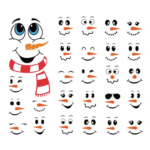 Christmas Snowman Face Stickers DIY Refrigerator Decals PVC Waterproof Reindeer Facial Expression Stickers Holiday Party Decoration Window Wall Decals