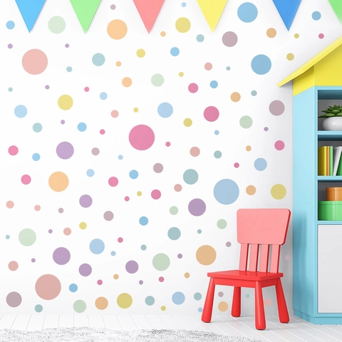 Böhmischer Stil Bunte Gepunktet Wandaufkleber Für Kinderzimmer Schlafzimmer DIY Wasserdicht PVC Macaron Rund Kreis Wandtattoos