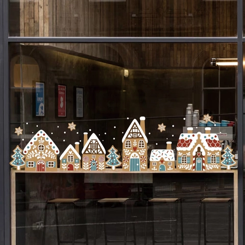 Kerst Peperkoekman Raamstickers Statisch Klevend Peperkoekhuis Sneeuwvlokken PVC Feestelijke Glas Decoratie