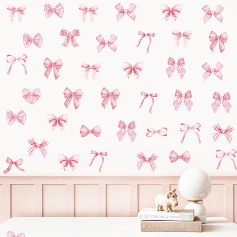 Stickers Muraux Nœud Papillon Aquarelle Pour Chambre De Filles Décoration Chambre Bébé Style Bohémien Rose Violet Décalcomanies PVC