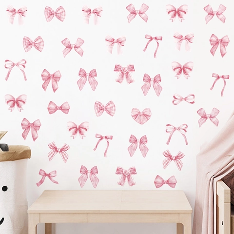 Stickers Muraux Nœud Papillon Aquarelle Pour Chambre De Filles Décoration Chambre Bébé Style Bohémien Rose Violet Décalcomanies PVC