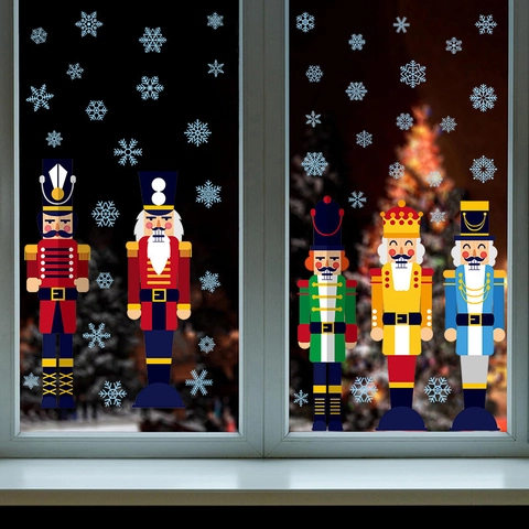 Adesivi per Finestre in PVC con Soldato Schiaccianoci di Natale Fiocco di Neve Decalcomanie per Porta in Vetro Parete Festa