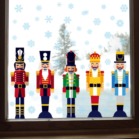 Adesivi per Finestre in PVC con Soldato Schiaccianoci di Natale Fiocco di Neve Decalcomanie per Porta in Vetro Parete Festa