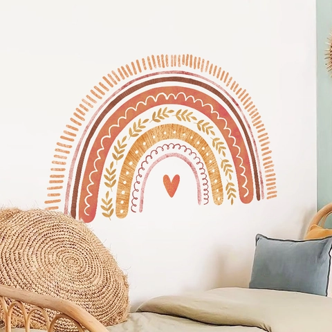 Bohemian Aquarell Regenbogen Wandtattoo PVC Selbstklebend Herz Muster Aufkleber Für Kinderzimmer Babyzimmer Home Deko