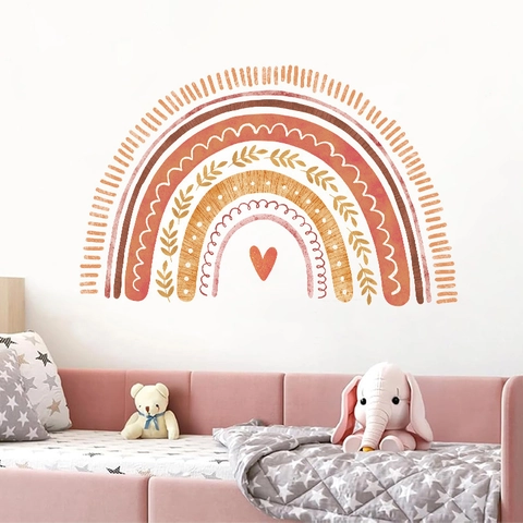 Bohemian Aquarell Regenbogen Wandtattoo PVC Selbstklebend Herz Muster Aufkleber Für Kinderzimmer Babyzimmer Home Deko