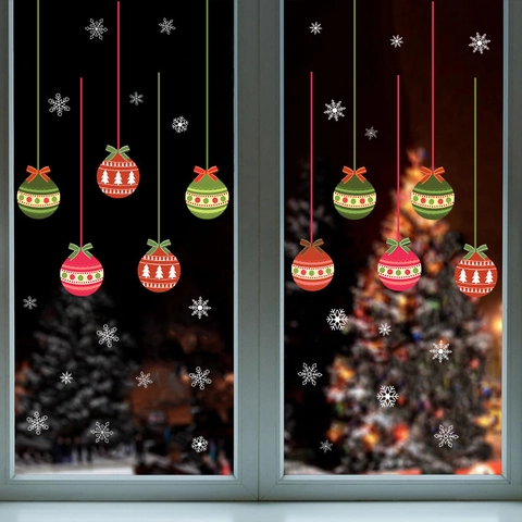 Adesivi Per Finestre Di Natale PVC Statici Ornamento Palla Fiocco Di Neve Decalcomania DIY Per Vetro Decorazione Di Festa