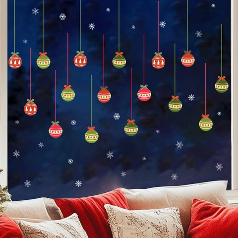 Adesivi Per Finestre Di Natale PVC Statici Ornamento Palla Fiocco Di Neve Decalcomania DIY Per Vetro Decorazione Di Festa