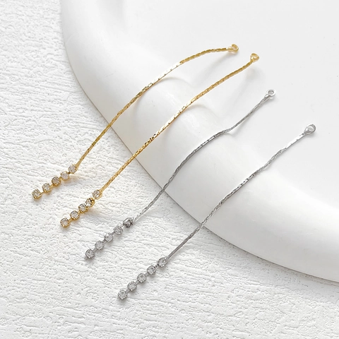 Pendente a Catena con Nappa Lunga in Ottone Placcato Oro 18K Zirconia per Fai da Te Orecchini Accessori Gioielli Donna