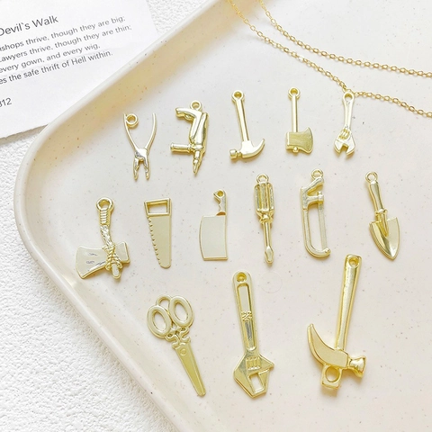 Alloy Mini Hardware Tool Charms For DIY Jewelry Making Hammer Wrench Axe Gold Electroplated Metal Pendant Jewelry Finding Accessory