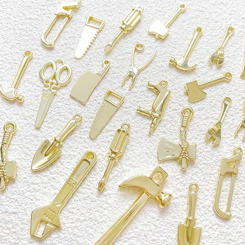 Alloy Mini Hardware Tool Charms For DIY Jewelry Making Hammer Wrench Axe Gold Electroplated Metal Pendant Jewelry Finding Accessory