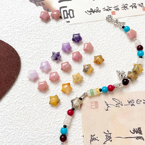 Natural Stone Agate Rose Quartz Star Shaped Beads For DIY Jewelry Making Bracelet Necklace Handmade Star Loose Beads Accessories