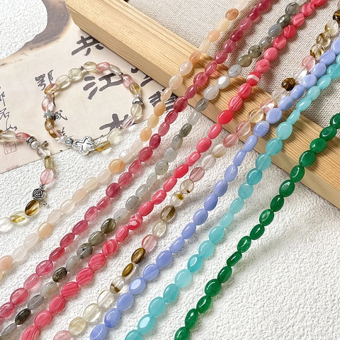 Natural Stone Oval Beads Polished Agate Crystal Rice Shape Beads For DIY Jewelry Making Handmade Bracelet Material