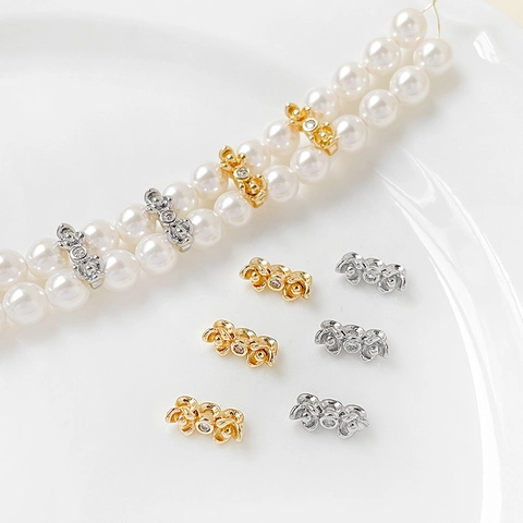 14K Kupfer Vergoldet Zirkonia Blume Abstandsperlen Für DIY Schmuckherstellung Zweilagige Perlenkette Armband Zubehör