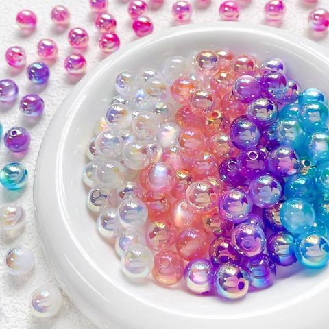 Acrylic Aurora Iridescent Bubble Beads Mermaid Round Gradient Beads For DIY Bracelet Necklace Jewelry Making Accessories