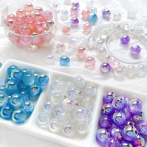 Acrylic Aurora Iridescent Bubble Beads Mermaid Round Gradient Beads For DIY Bracelet Necklace Jewelry Making Accessories