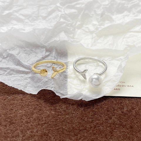 Mermaid Tail Adjustable Open Ring Setting 14k Gold Plated Copper Artificial Pearl Base DIY Jewelry Finding Ring Component For Women