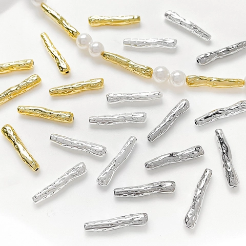 Copper 14K Gold Plated Irregular Hammered Tube Spacer Beads Minimalist Curved Tube Beads DIY Jewelry Making Accessory