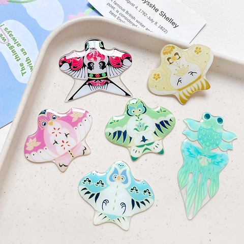 Acrylic Chinese Traditional Kite Shape DIY Jewelry Accessories Hand-painted Enamel Goldfish Swallow Patch For Hair Clip Keychain Ornament