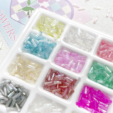 Iridescent AB Coated Bugle Beads Straight Tube Glass Beads For DIY Jewelry Making Bracelet Necklace Handcrafted Craft Supplies