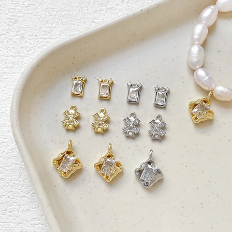 Zircon Pendant Only (Without Chain) 14K Gold Plated Copper Irregular Rectangle Windmill Charms For DIY Jewelry Making Pendants