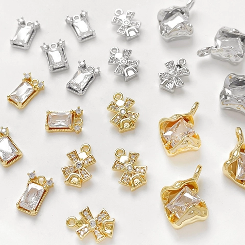 Zircon Pendant Only (Without Chain) 14K Gold Plated Copper Irregular Rectangle Windmill Charms For DIY Jewelry Making Pendants