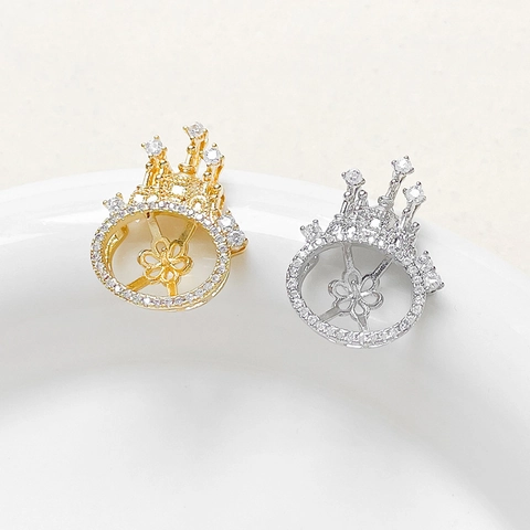 Ciondolo con Castone per Perla a Forma di Corona in Zirconia Oro Accessori per Creazione Gioielli Fai-da-te Ciondolo Castello