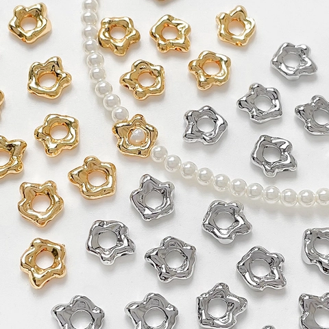 Electroplated Copper Irregular Flower Star Spacer Beads For DIY Jewelry Making Gold Silver Small Metal Spacer Charms Handmade Accessories