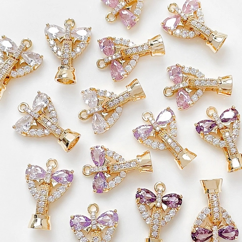 Pendentif Nœud en Cuivre Plaqué Or 18K Zirconia Accessoires DIY Création Bijoux Collier Bracelet Artisanat