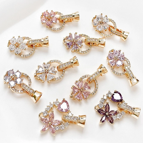 Chiusura a Vite per Perle a Forma di Gardenia in Rame Placcato Oro 18K con Zirconi per Collane e Bracciali Fai-da-te