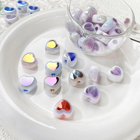 Aurora Heart Acrylic Beads Pearlescent Smooth Loose Beads For DIY Jewelry Making Handmade Bracelet Necklace Phone Chain Accessory