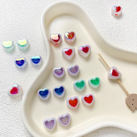 Aurora Heart Acrylic Beads Pearlescent Smooth Loose Beads For DIY Jewelry Making Handmade Bracelet Necklace Phone Chain Accessory